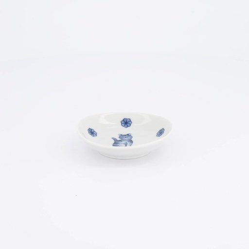 [61691] Kawaii Hananeko Cat Sauce Dish 9.8x2.5cm Blue A 61691 12/144 