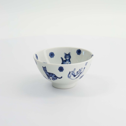 [61692] Kawaii Hananeko Cat Rice Bowl 12x6.5cm Blue 61692 6/48