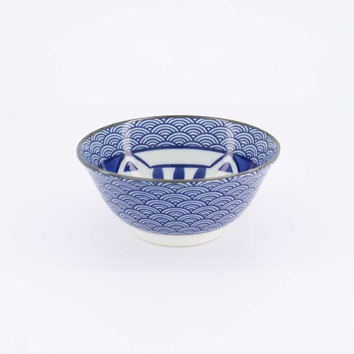 [617607] Kawaii Lucky Cat Neko Tayo Bowl 15x7cm 550ml Seikaiha-Neko Blue 6/48