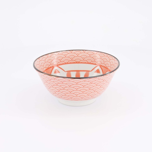 [617669] Kawaii Lucky Cat Neko Tayo Bowl 15x7cm 550ml Seikaiha-Neko Red 6/48