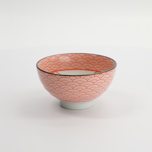 [617683] Kawaii Lucky Cat Neko Rice Bowl 12x6.3cm Seikaiha-Neko Red 6/72