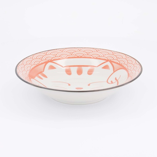 [617690] Kawaii Lucky Cat Neko Pasta Plate 21.3x4.7cm Seikaiha-Neko Red 6/36