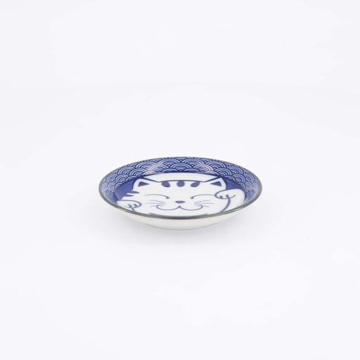 [617652] Kawaii Lucky Cat Neko Sauce Dish 12x2cm Seikaiha-Neko Blue 12/144