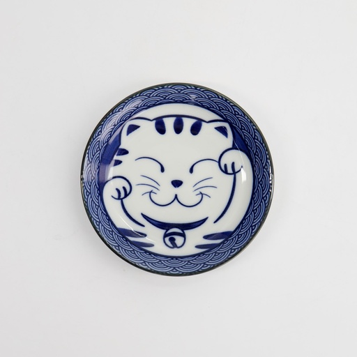 [617652] Kawaii Lucky Cat Neko Sauce Dish 12x2cm Seikaiha-Neko Blue 12/144
