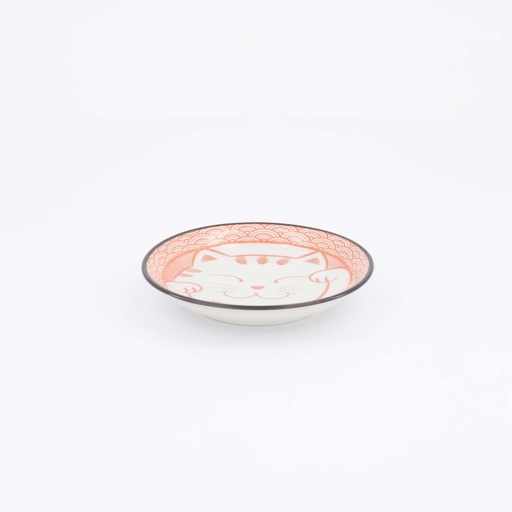 [617713] Kawaii Lucky Cat Neko Sauce Dish 12x2cm Seikaiha-Neko Red 12/144