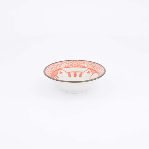 [617706] Kawaii Lucky Cat Neko Sauce Dish 11.5x4cm Seikaiha-Neko Red 12/144