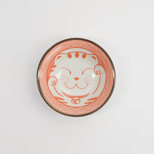 [617706] Kawaii Lucky Cat Neko Sauce Dish 11.5x4cm Seikaiha-Neko Red 12/144