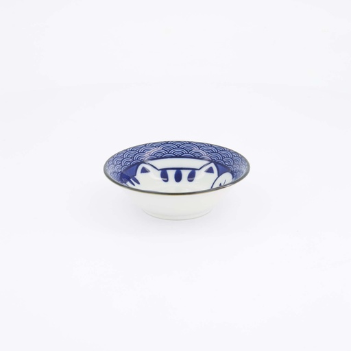 [617645] Kawaii Lucky Cat Neko Sauce Dish 11.5x4cm Seikaiha-Neko Blue 12/144
