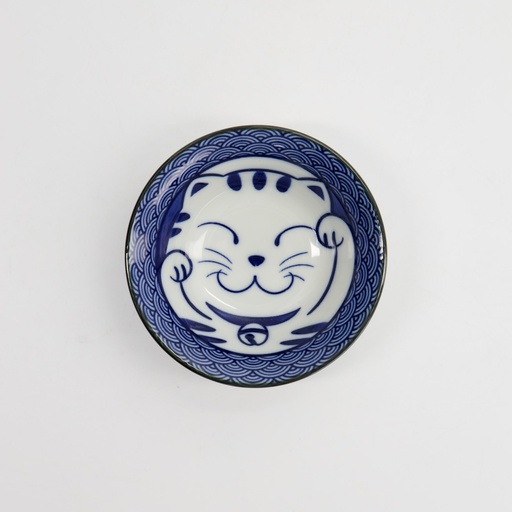 [617645] Kawaii Lucky Cat Neko Sauce Dish 11.5x4cm Seikaiha-Neko Blue 12/144