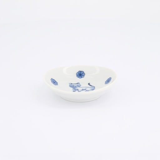 [618000] Kawaii Hananeko Cat Sauce Dish 9.8x2.5cm Blue B 618000 12/144