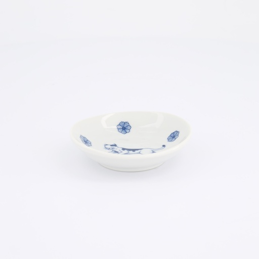 [618017] Kawaii Hananeko Cat Sauce Dish 9.8x2.5cm Blue C 618017 12/144