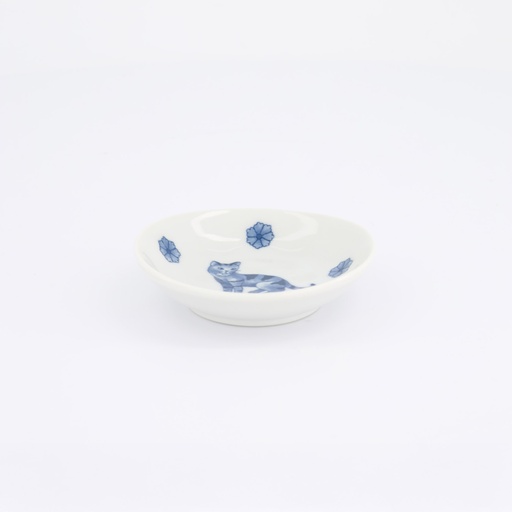 [618024] Kawaii Hananeko Cat Sauce Dish 9.8x2.5cm Blue D 618024 12/144