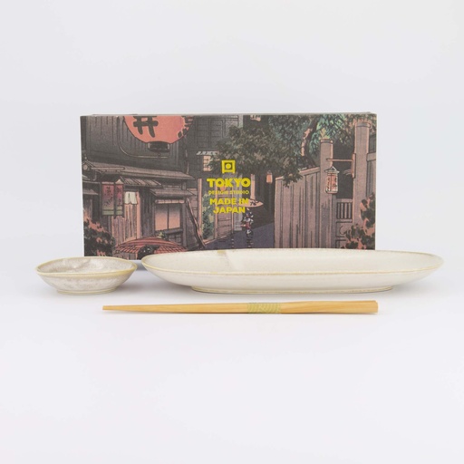 [619489] Titanium Matte Sushi Set 2pcs w/ chopsticks 28.5x12.5cm & 10x2cm 619489 (Oval Plate) 