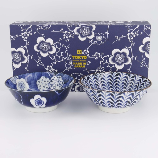[619502] Mino Blue Ramen Bowl 2pcs Giftset 19.8x7.5cm 1000ml Shidare/Ume 619502  1/6   