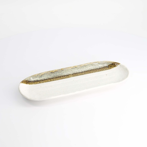 [7425] Mino Craft Rectangular Plate 28x11.3cm White/Brown 5/40