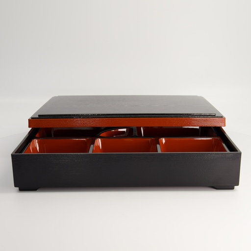 [4655] Lacquerware Bento Box 35x26cm Bl/Rd WZ135/L 1/16