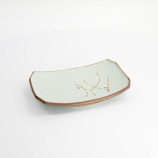 [7017] Green Soshun Oblong Plate 22x14.5x2.3cm Q285/BP 6/36