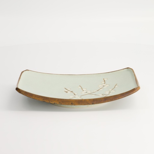 [7018] Green Soshun Oblong Plate 18.5x12.2x1.9cm Q27/BP 6/48