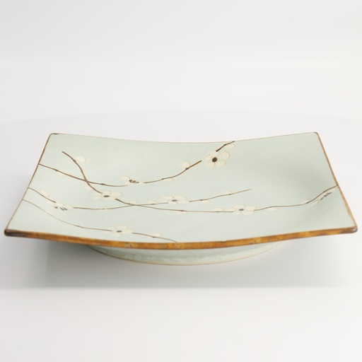 [7019] Green Soshun Square Plate 23.3x23.3x3.2cm Q293/BP 3/18