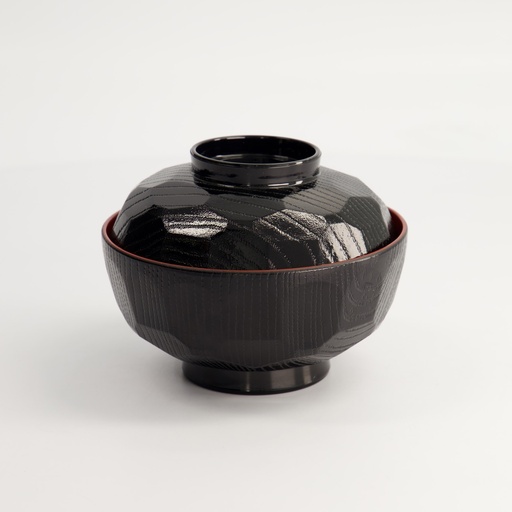 [4065] Lacquerware Bowl w/lid 12x9.5cm Bl/Rd N65/B 20/200