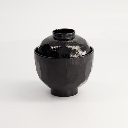 [4121] Lacquerware Bowl w/lid 9.5x10cm 200ml Black N75/BB 6/240