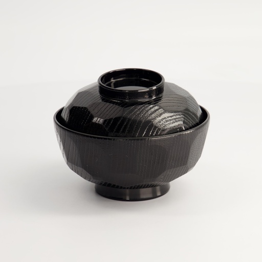 [4070] Lacquerware Bowl w/lid 12x9.5cm 300ml Black N65/BB 20/200