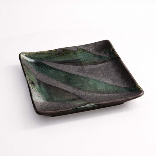 [7675] Mino Craft Square Plate 18x18cm Green/Grey  MS-6352 3/36