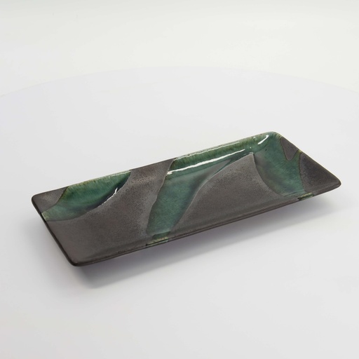 [7676] Mino Craft Rectangular Plate 28.5x12.5cm Green/Grey MS-6353 4/32