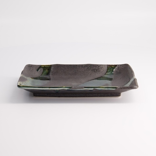 [7677] Mino Craft Rectangular Plate 21x13cm Green/Grey MS-6354 6/48