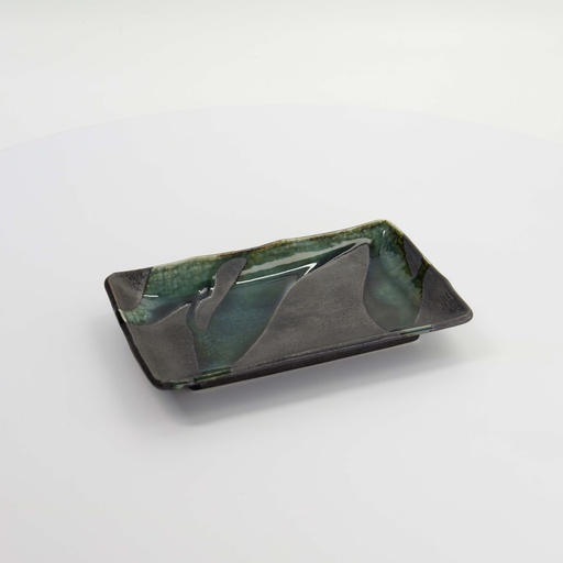 [7677] Mino Craft Rectangular Plate 21x13cm Green/Grey MS-6354 6/48